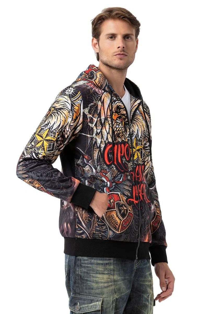 Cipo & Baxx Sudadera básica con capucha y cremallera para hombre