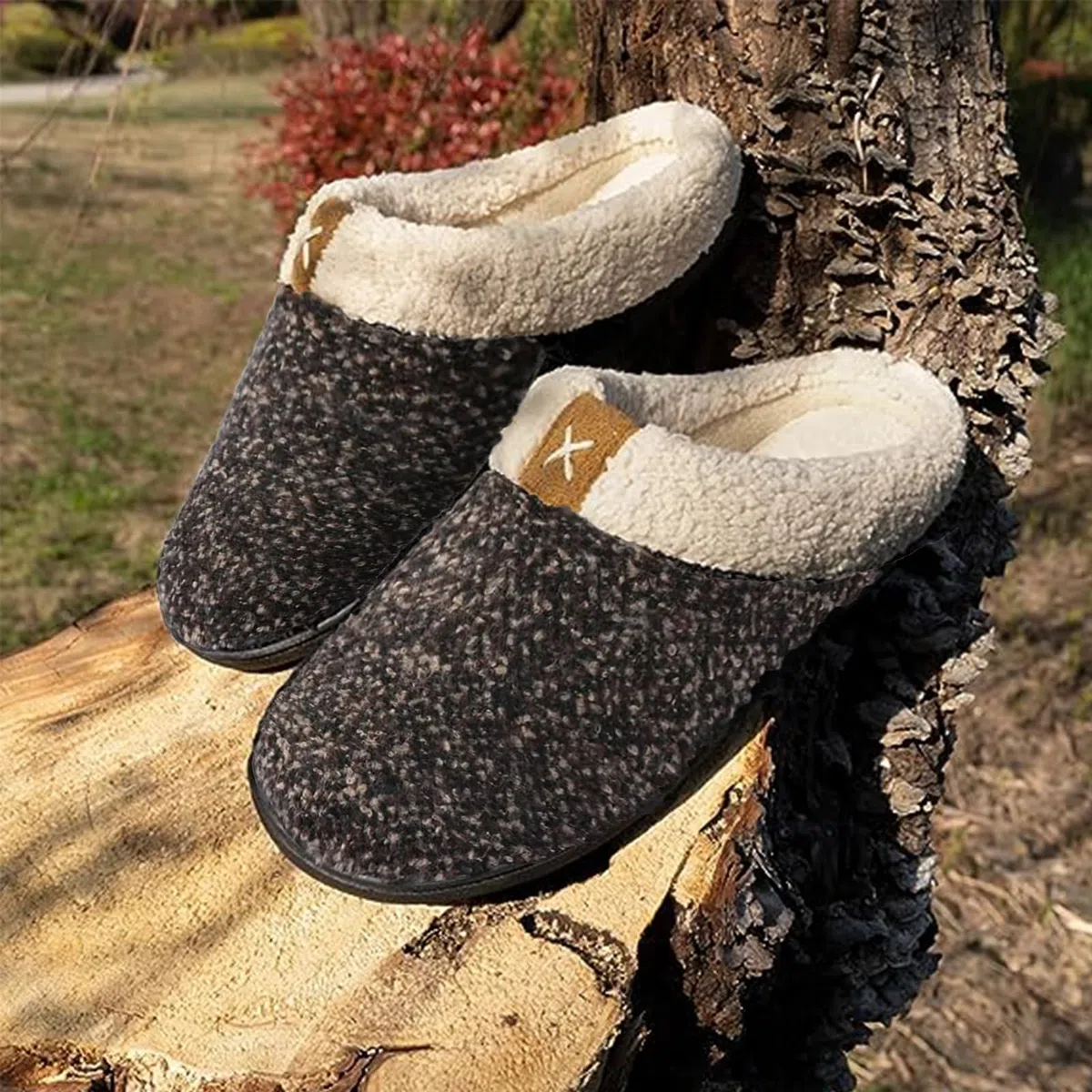 ULTRAIDEAS Zapatillas de Casa para Hombres de Espuma Viscoelástica con Forro de Felpa, sin Cordones, con Suela de Goma Antideslizante para Interiores y Exteriores