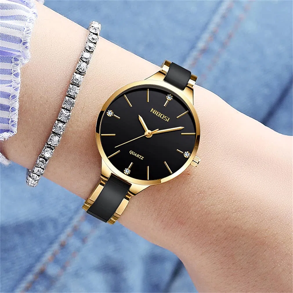 Relojes para mujer Diamond Luxury Gold Silver Señoras Femenino Clásico Moda Analógico Cuarzo Impermeable Reloj de Acero Inoxidable Luminoso Día Fecha Esposa Regalos Reloj de Pulsera NIBOSI