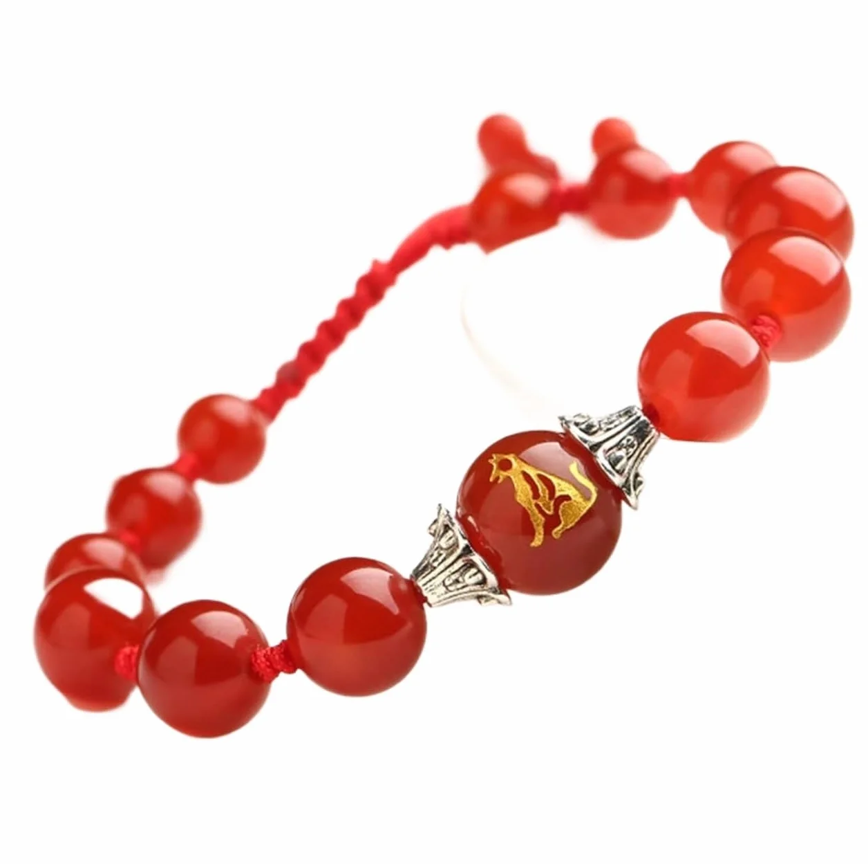 Feng Shui Piedra Preciosa Natural, Hilo Rojo Riqueza 12 Amuleto Animal Suerte Ajustable Proteger de los Malos espíritus Mujeres, Perro