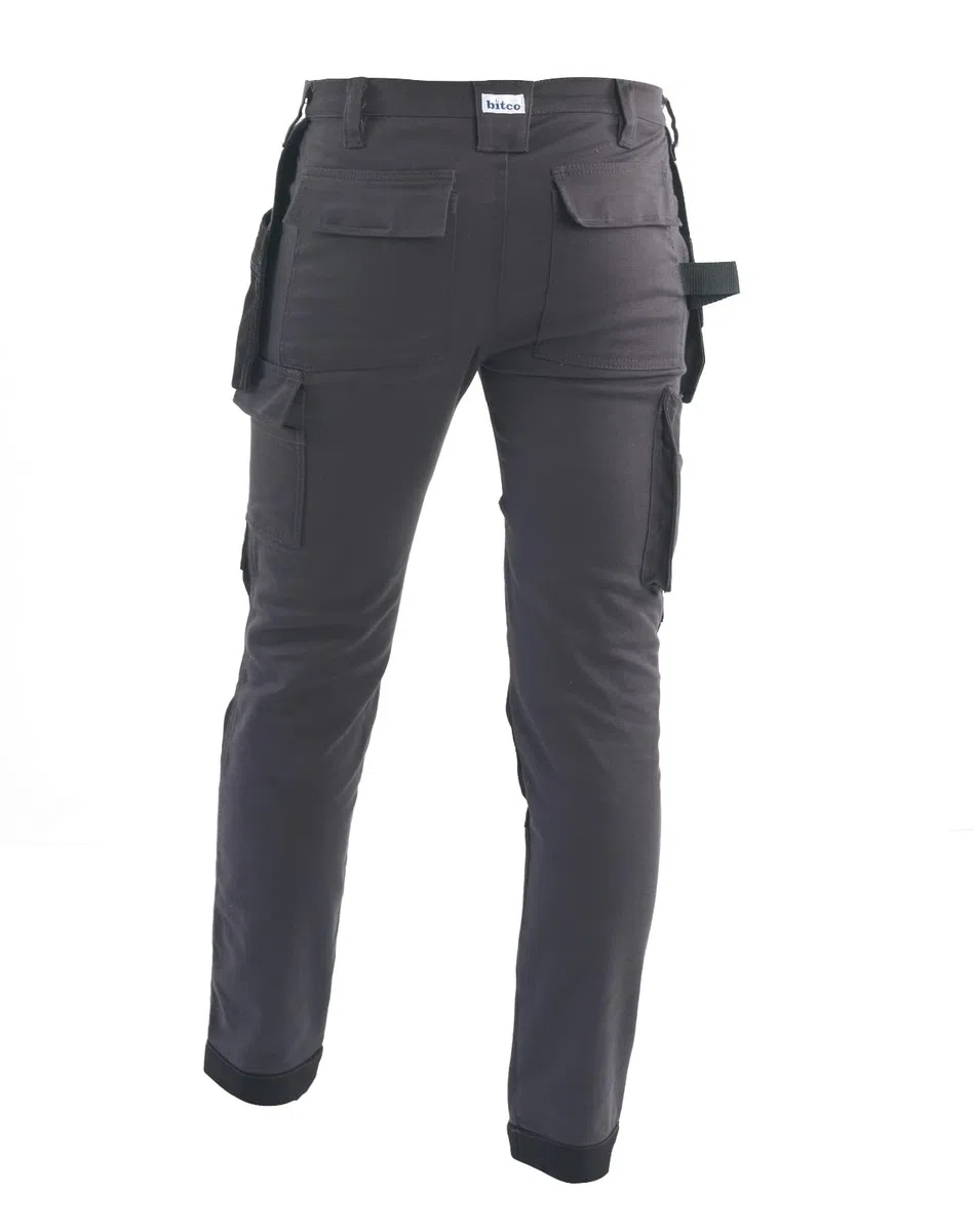 Bitco - Sauer - Pantalones de Trabajo Negros elásticos para Hombre, con Bolsillos Acolchados Impermeables y oleófobos Reforzados con Cordura®