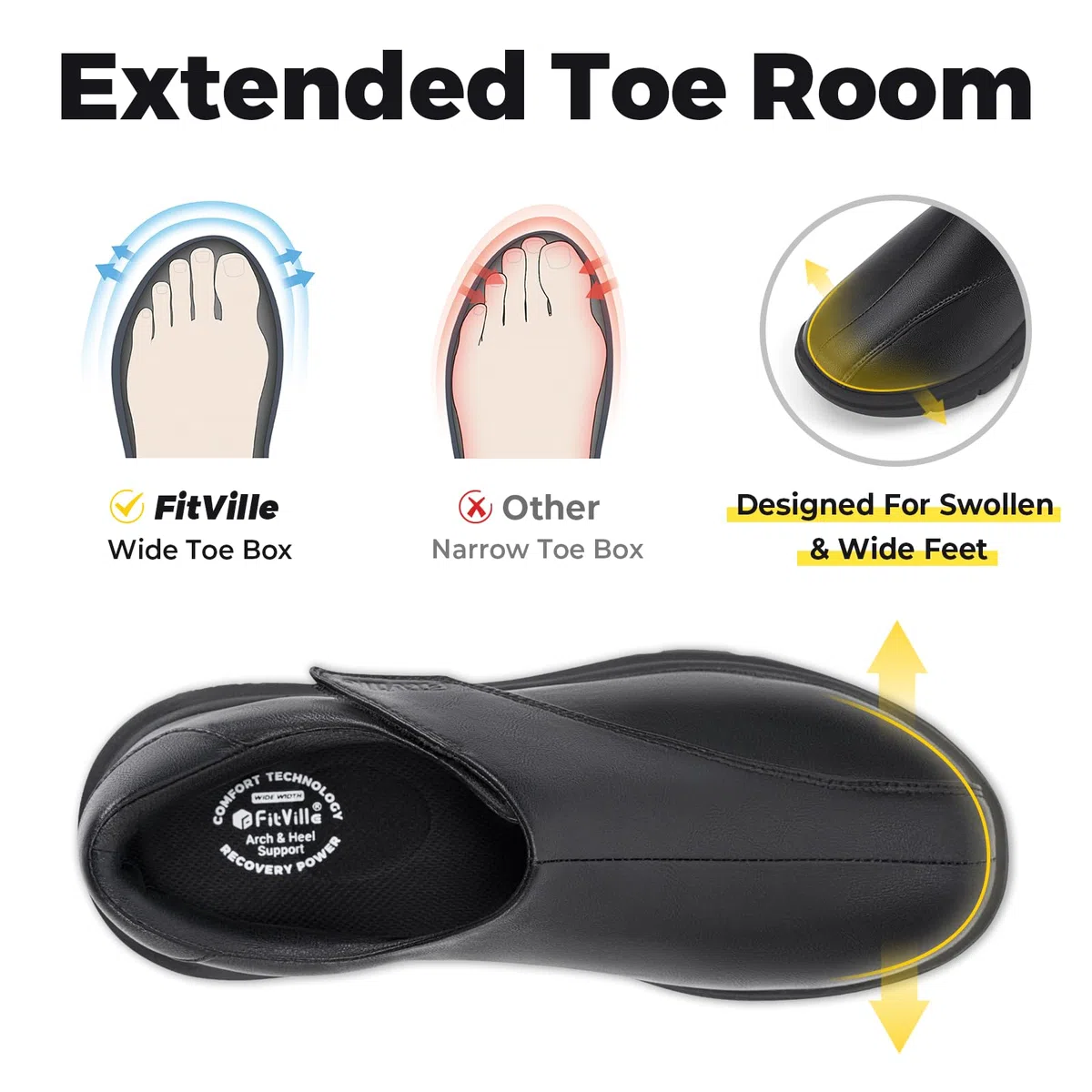 FitVille Zapatos Hombre Ancho Extra Cierre Adhesivo Piel Sintética Cómodos para Pies Hinchados Oficina y Casual EasyTop Deluxe V1