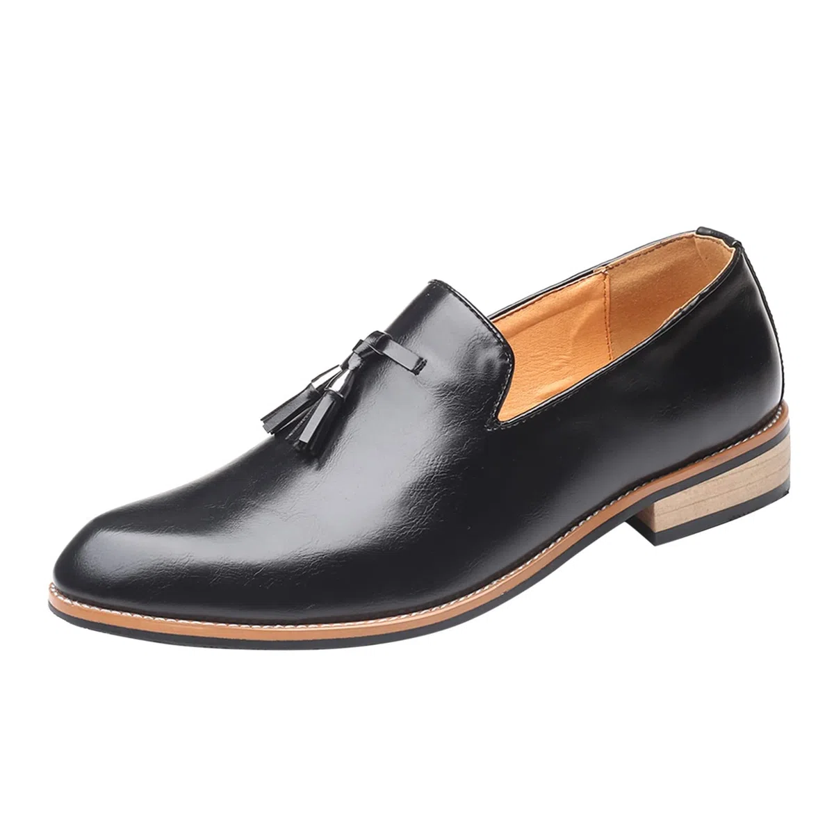 Mocasines clásicos con borlas para hombre, zapatos de vestir elegantes de piel sintética para negocios, bodas, fiestas, Black, 38 2/3 EU