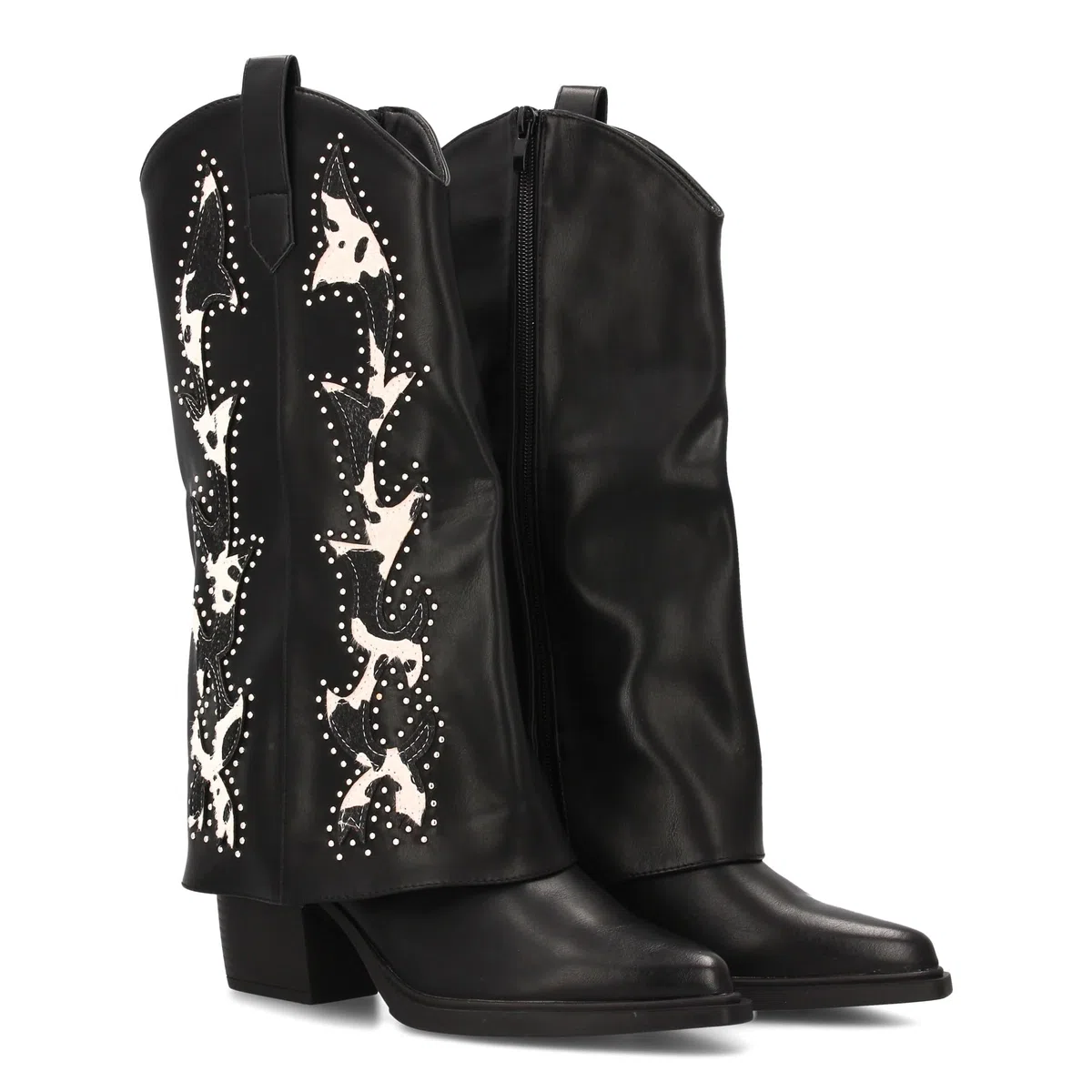 Bota Cowboy para Mujer con Estampados de Animal Print y Tachuelas Diseno Llamativo y Elegante. Ideal Otono Invierno.