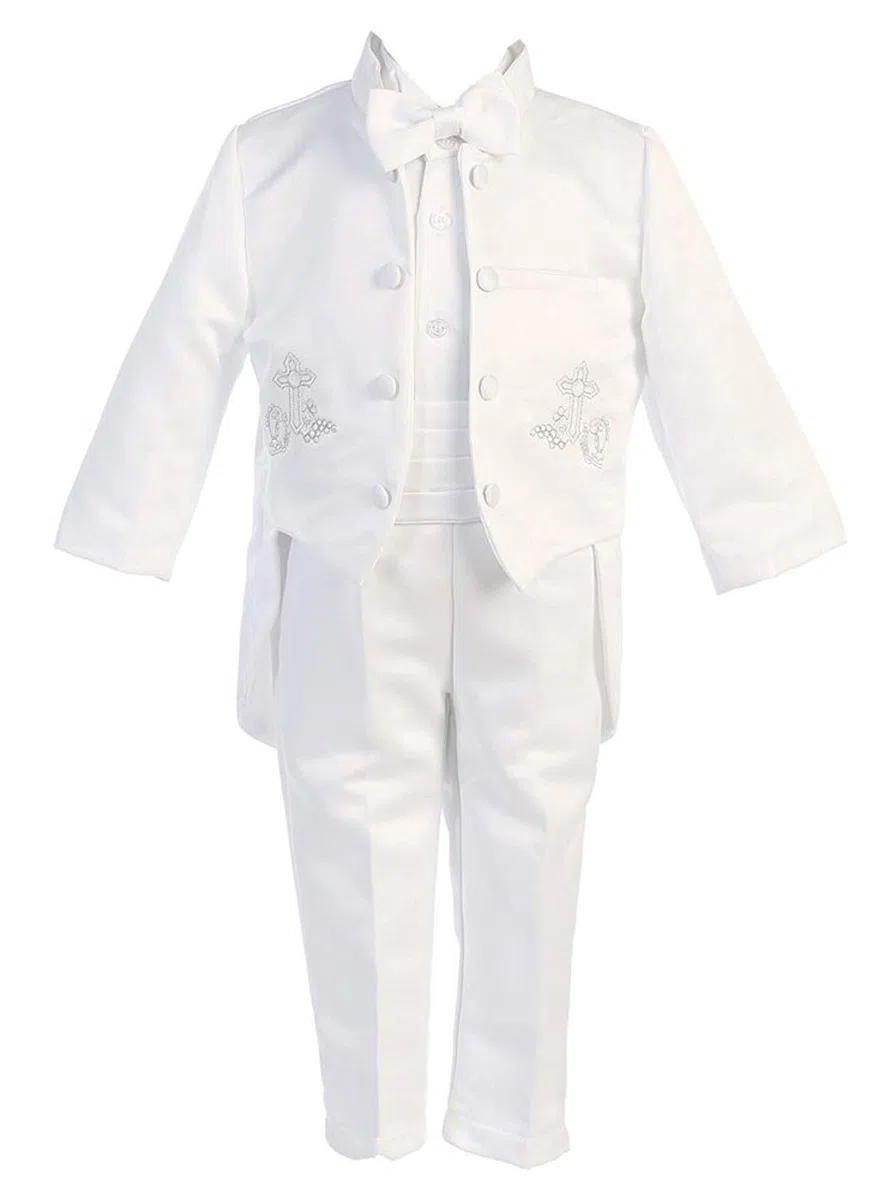 iGilrDress - Collar de mandarina para bautizo, color blanco, 5 piezas, esmoquin con bordado en cruz