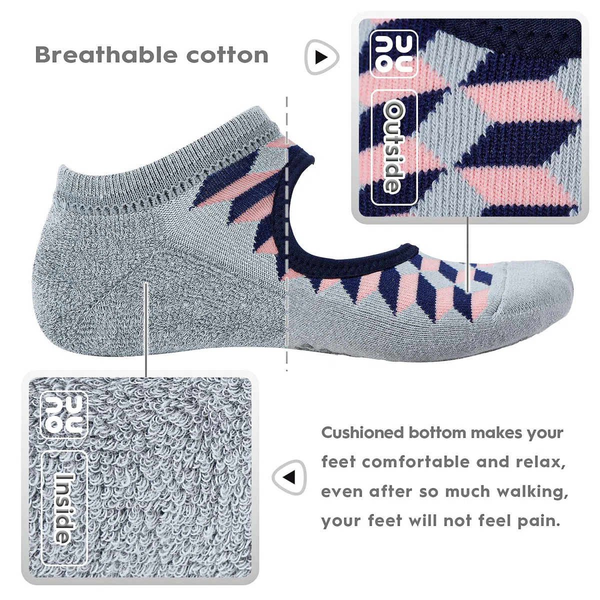unenow Calcetines de yoga antideslizantes para mujer con cojín para pilates, barra, hogar