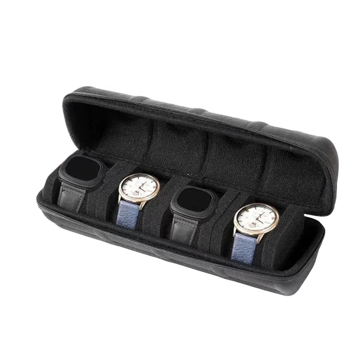 Bolsa para guardar relojes Caja organizadora de relojes for hombres y mujeres, estuche viaje portátil, soporte exhibición for pulsera, inteligentes(Black 4 Slot)