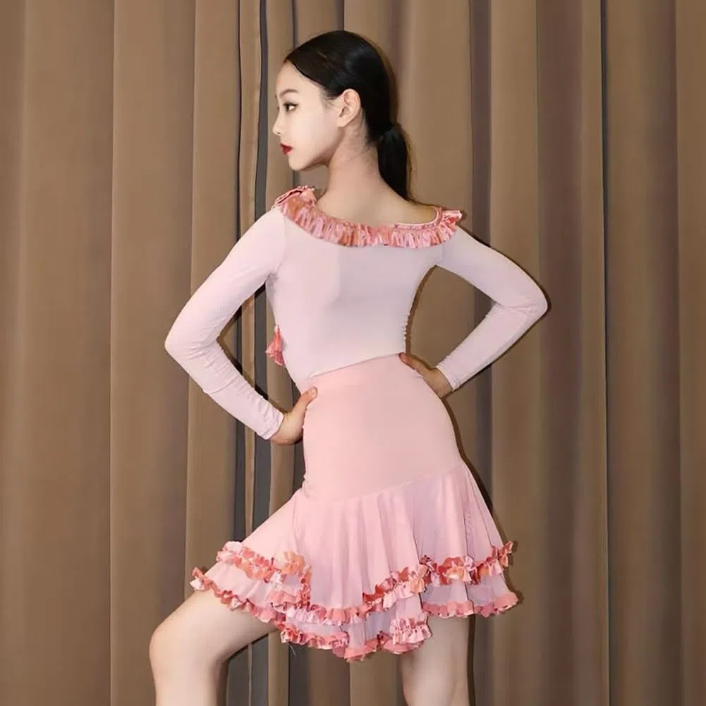 EFLALYHG Ropa de Baile para niñas y niños, Vestido de Baile Latino de Manga Larga para salón de Baile práctica actuaciones competición Disfraz