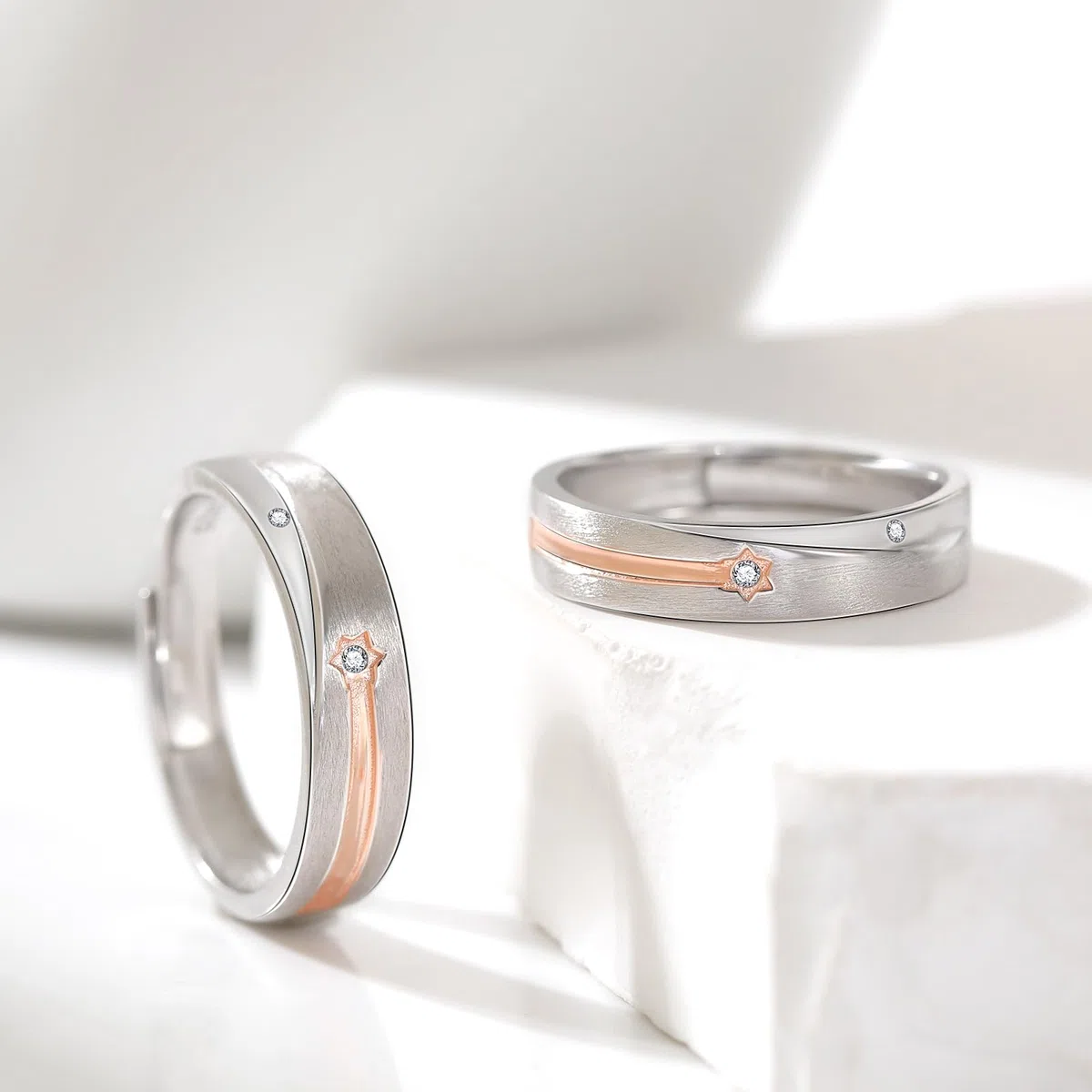 Pareja Anillos Alianzas Boda Lluvia de Meteoritos Esmerilado Plata de ley Promesa Anillo Ajustable Compromiso Casarse Regalo