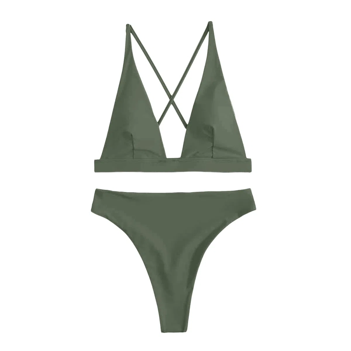 Conjunto De Bikini Tanga for Mujer, Traje Baño Dos Piezas con Parte Superior Triángulo Brasileño Sexy Cuello En V Profundo, Negro, S