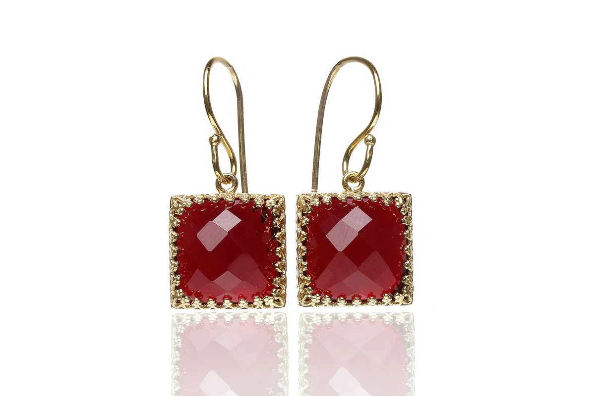 Pendientes Granate Hechos a Mano - Pendientes Cuadrados Piedra de Nacimiento para Mujeres - Joyas Moda, Joyas Regalo, Joyas Personalizadas - Pendientes para Boda, Fiestas, Ropa Casual - con Caja Joyas