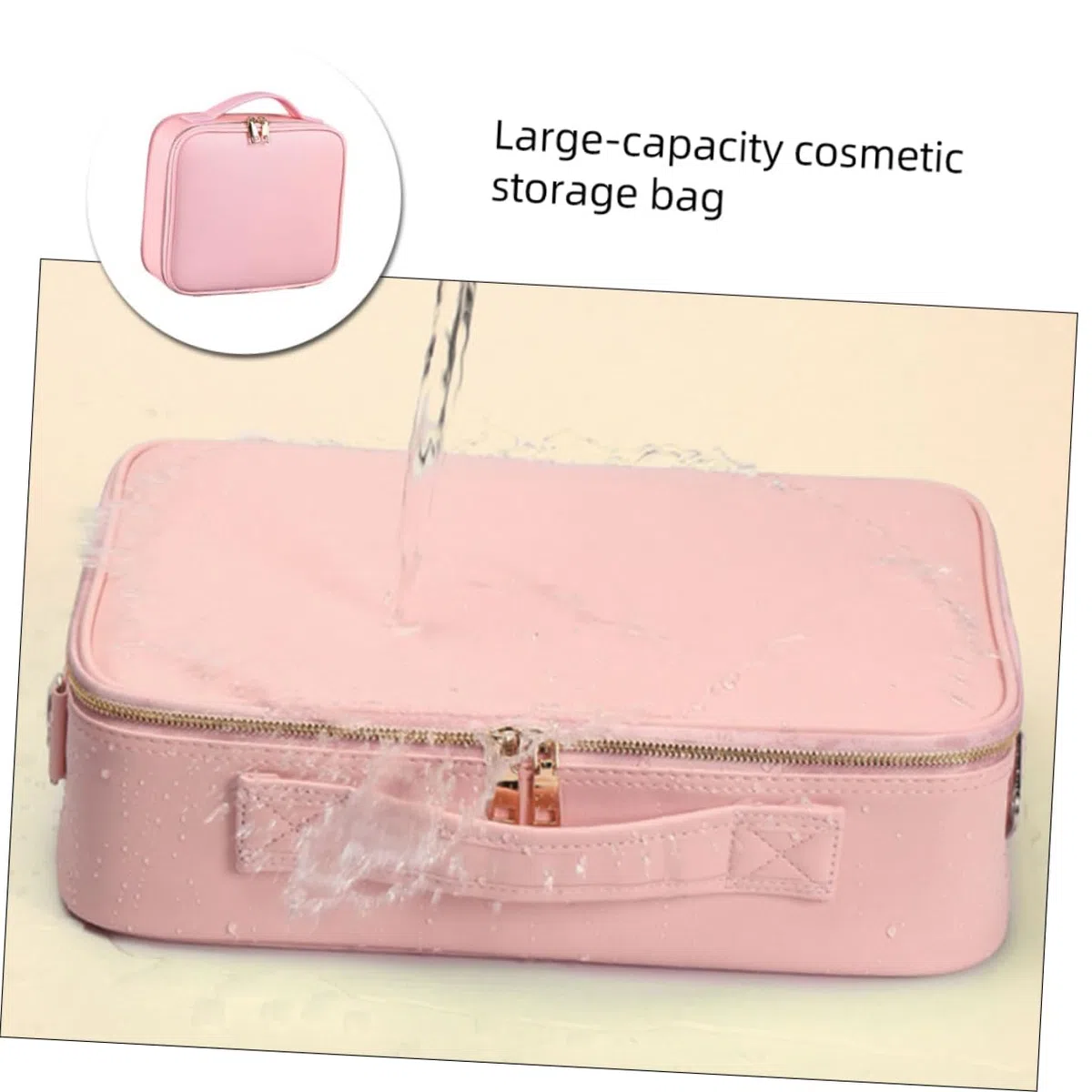 Baluue Neceser de Maquillaje Grande de PU Cuero Rosa con Compartimentos Ajustables y Divisores Removibles para Viaje y Trabajo Fácil de Usar