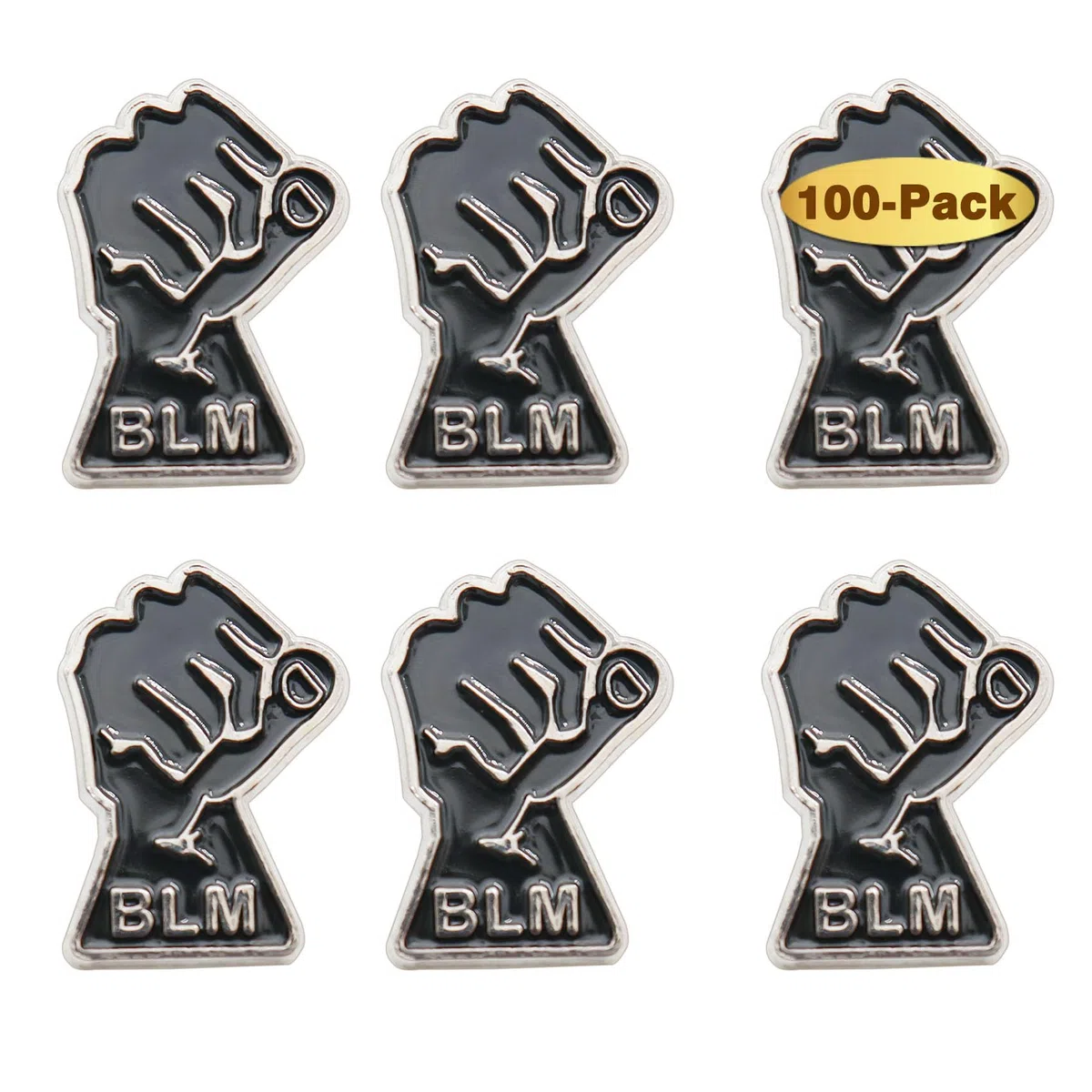 6/12/50/100 pines de solapa BLM plateados y negros Lives Matter BLM (1 pulgada), 1 inch, Metal, No es una piedra preciosa