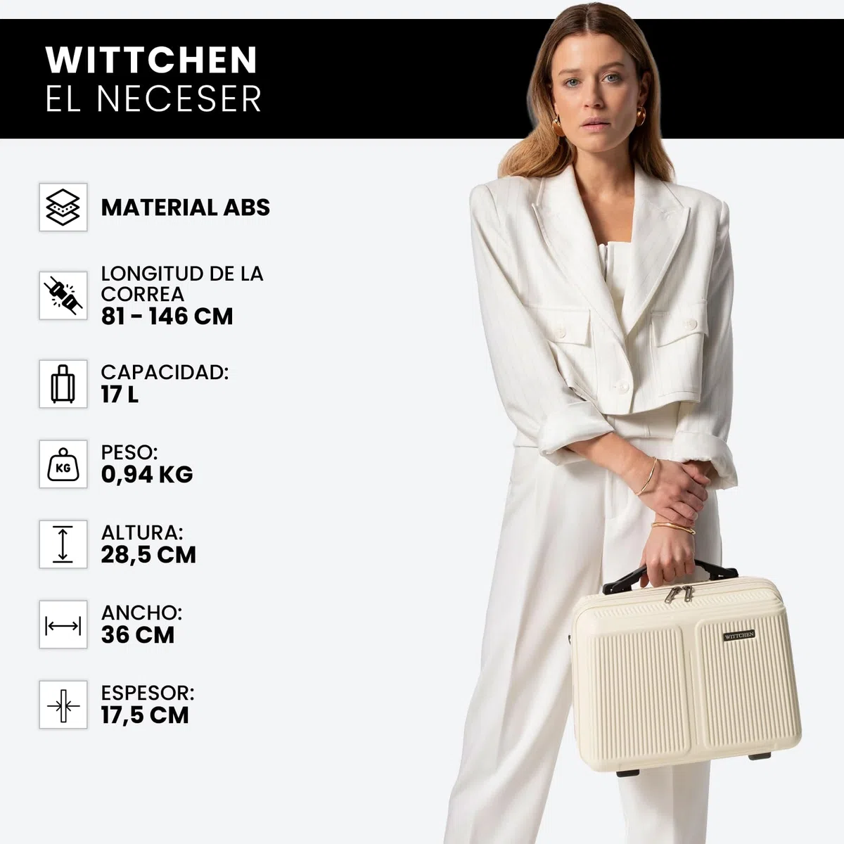 WITTCHEN Stripes Line Neceser Estuche para cosméticos Neceser de Viaje Equipaje rígido ABS Asa cómoda Correa para Hombro Crema