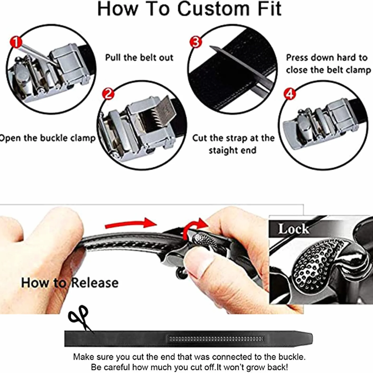 Cinturón, Cinturones de cuero for hombre con trinquete y hebilla deslizante automática diseño escorpión, ajuste perfecto