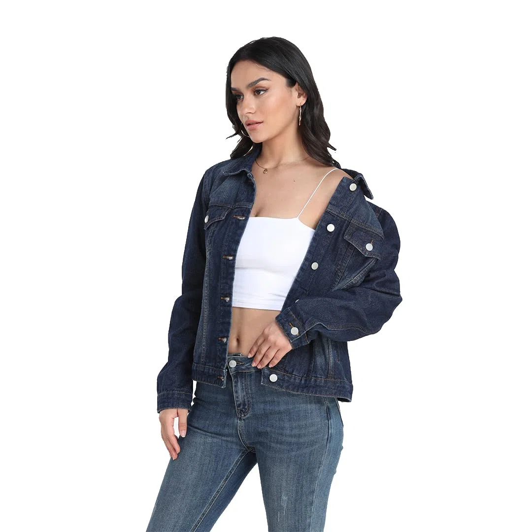 J.Corrine Chaqueta Vaquera de Mujer Chaquetas de Verano Mujer Chaqueta Mujer Primavera Corta Azul Oscuro Negra Trucker Denim Jacket