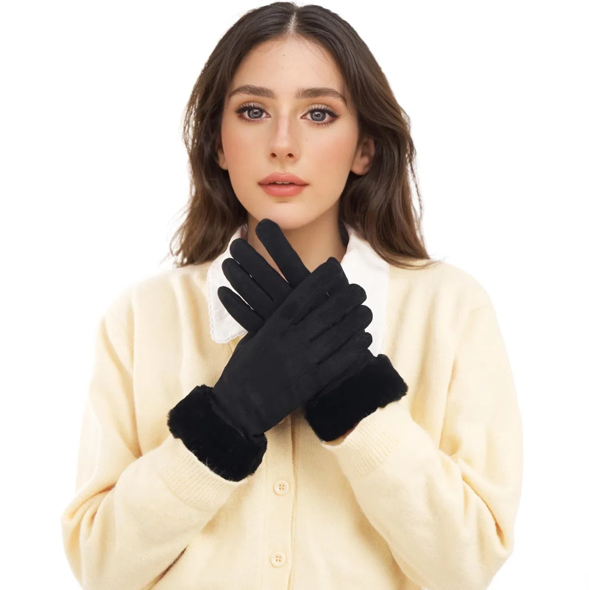 Aoomzoon Guantes de invierno para mujer, guantes de forro polar elástico con pantalla táctil, forro de punto térmico, guantes cálidos para clima frío