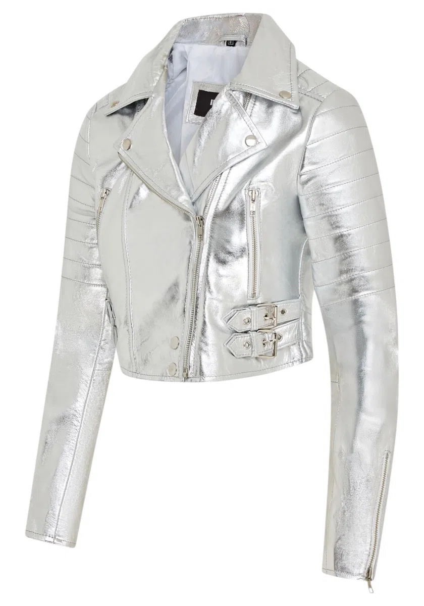 Infinity Leather Chaqueta de Cuero Auténtico Estilo Motero Chic Estilo Gótico con Cuerpo Corto Para Mujer