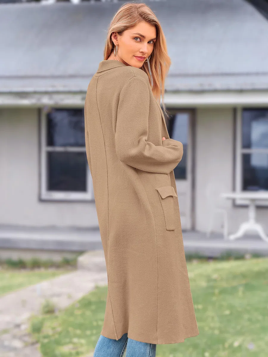 MASCOMODA Cárdigan largo con frente abierto para mujer, a la moda, para otoño e invierno, suéter de gran tamaño, abrigos de punto, chaquetas de abrigo