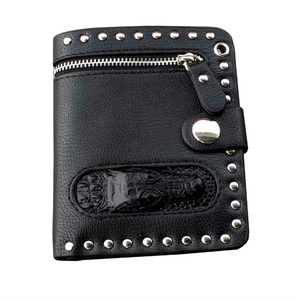 Cartera con Cadena para Hombre Cartera de Cuero Negra Plegable con Cadena for Hombre, Estilo Motero, Punk, gótico