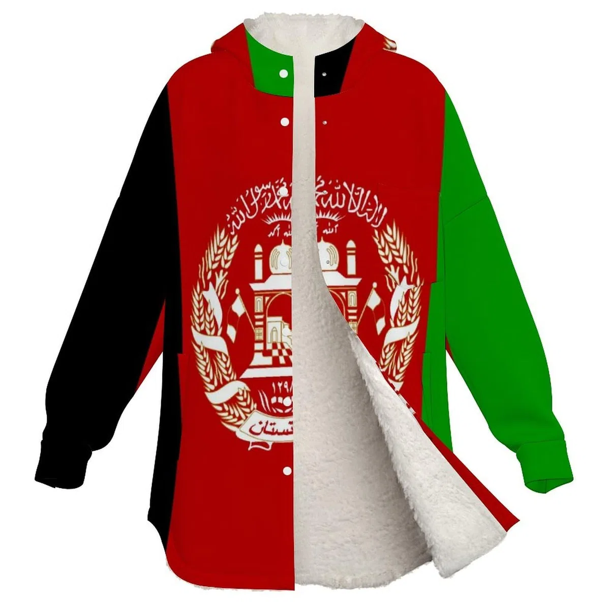 Sudadera Invierno con Capucha de Forro Polar Mujer Bandera Afgana Cálido Hoodies a Manga Larga Felpa Sudadera con Bolsillos, Rojo