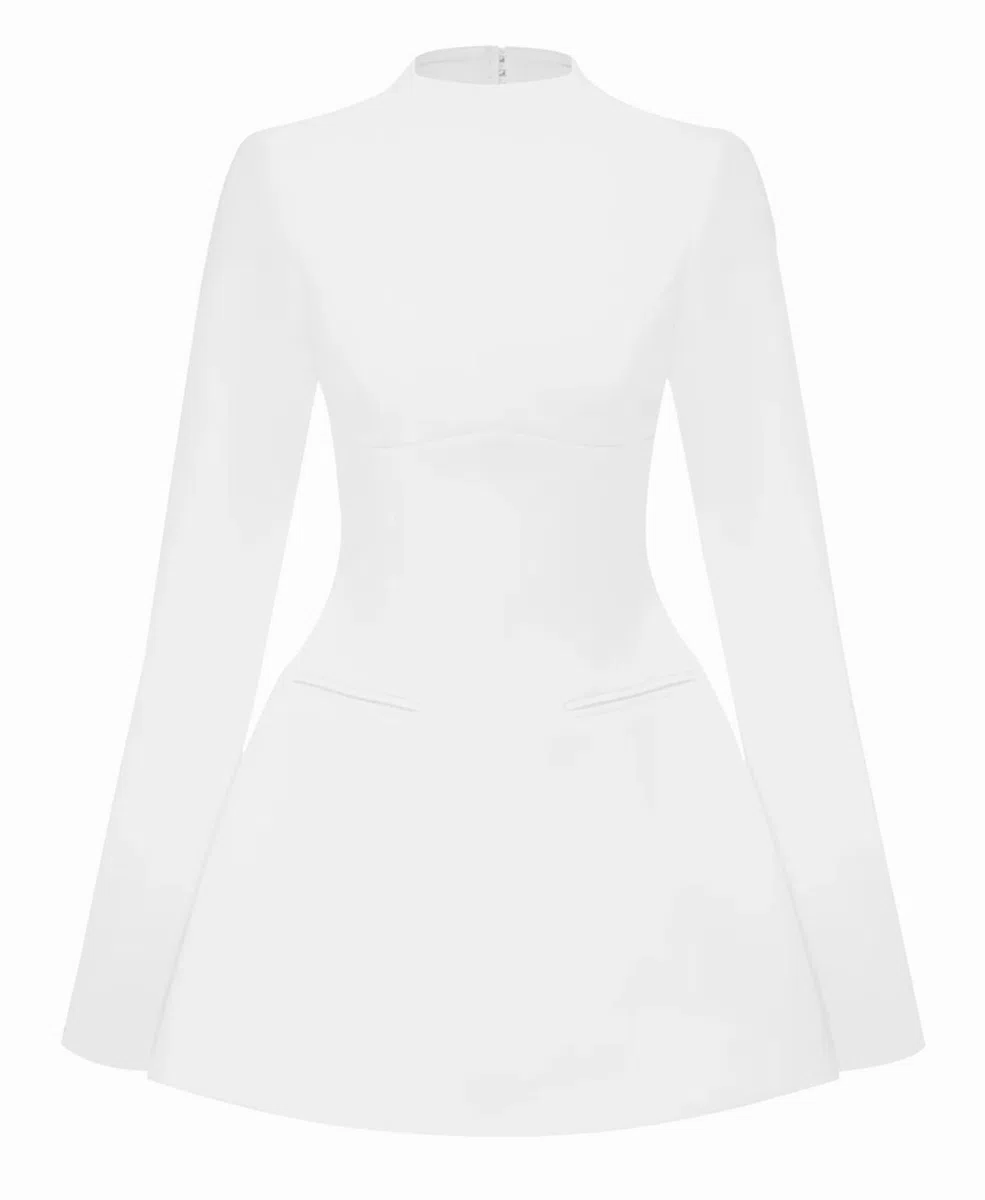 LuFeng Vestido corto de manga larga para mujer, con cuello alto falso, sexy, acampanado, sin espalda, para fiesta
