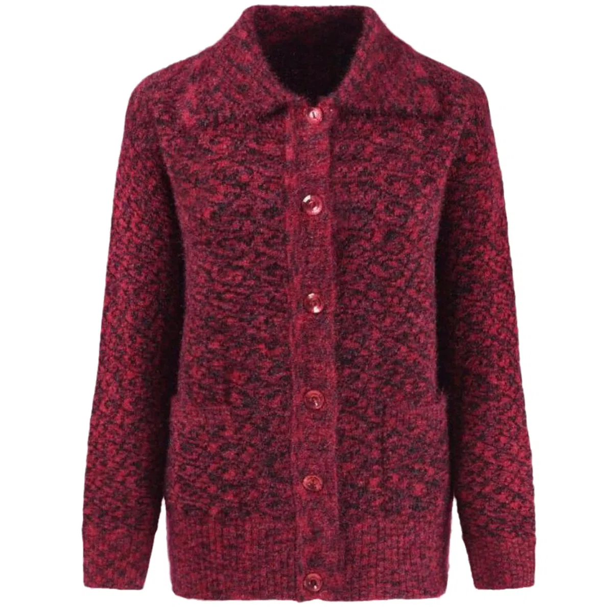 Chaqueta de punto caliente gruesa para mujer Chaqueta de punto de manga larga con un solo pecho, Rojo, 3X-Large