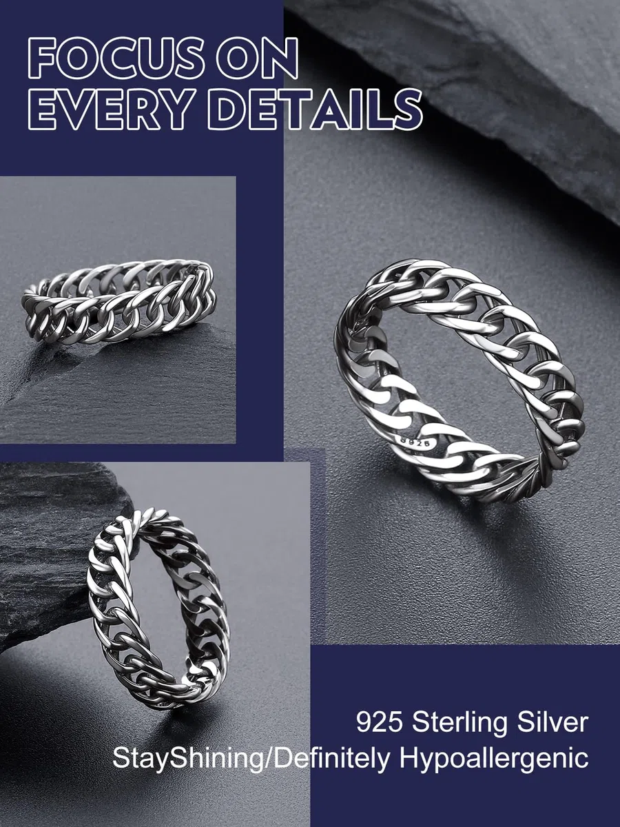Bandmax Anillo Plata Cadenas de Mujeres Anillo Dedos Compromiso Boda Talla 52mm - 69mm