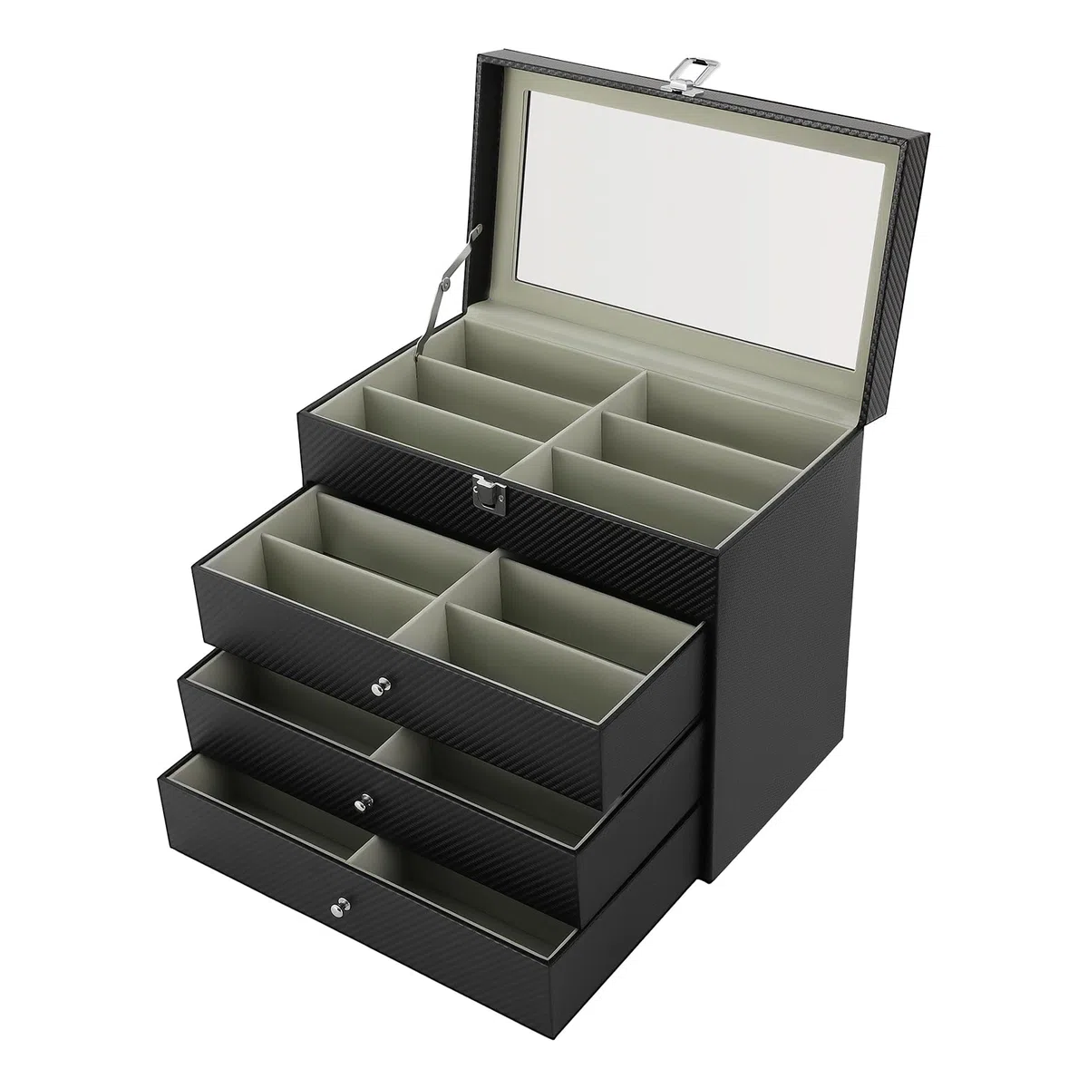 Caja de almacenamiento para gafas, caja organizadora de gafas, caja de joyería, caja de piel sintética con tapa de cristal, caja de almacenamiento para gafas de sol, regalo para relojes y pulseras