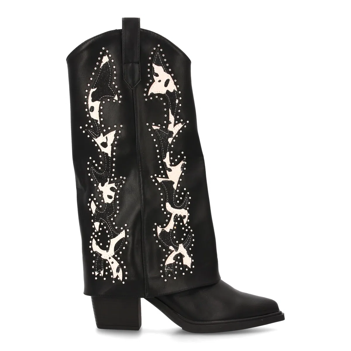 Bota Cowboy para Mujer con Estampados de Animal Print y Tachuelas Diseno Llamativo y Elegante. Ideal Otono Invierno.