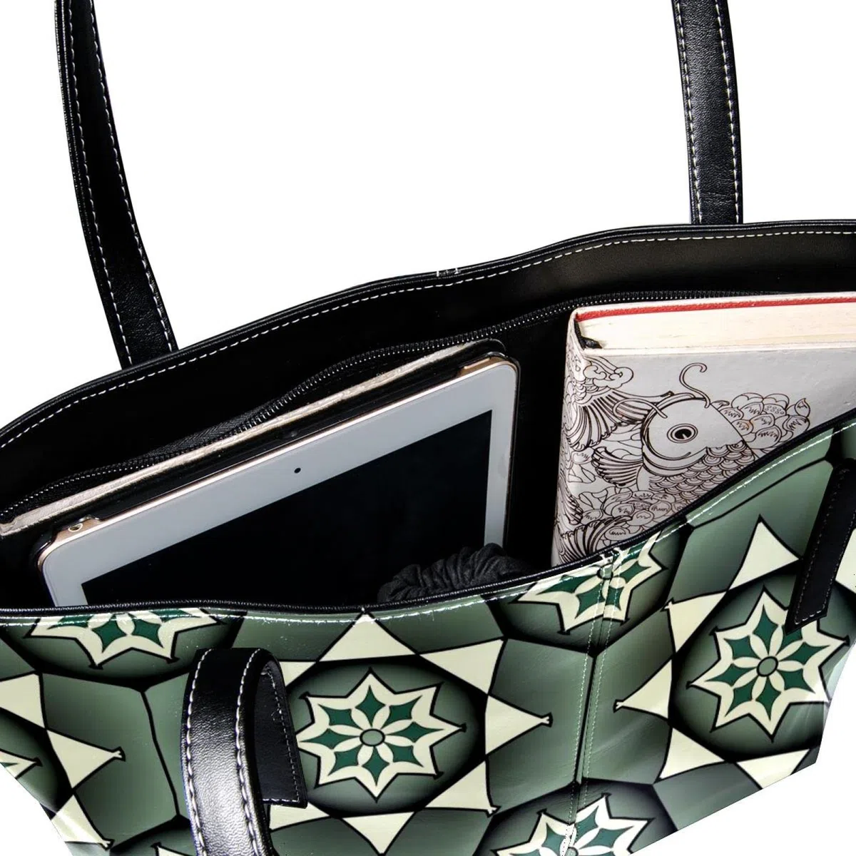Bolso de mano de piel sintética con diseño de flores artísticas geométricas, Varios colores