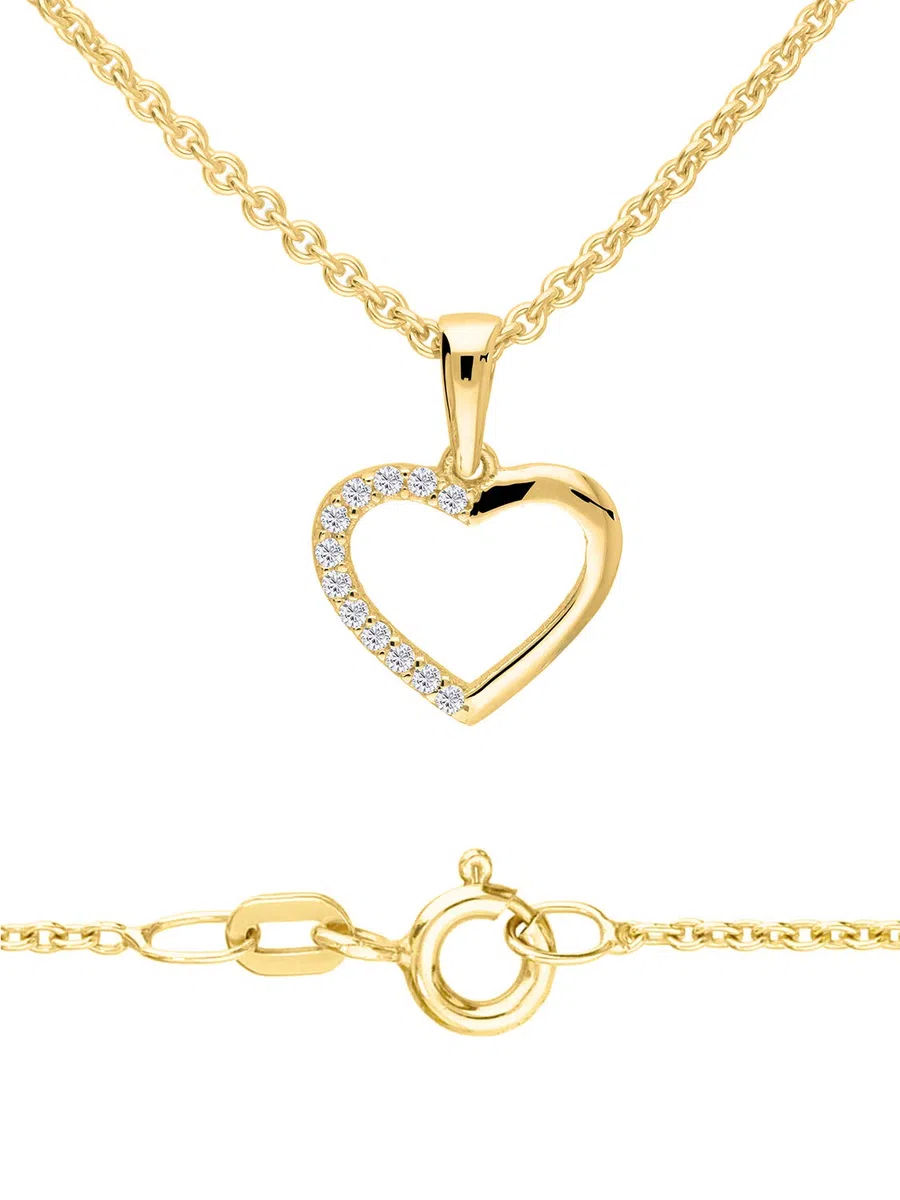 My Gold Cadena con colgante de corazón para mujer, oro amarillo auténtico 375/750 (9/18 quilates), circonitas, forma de corazón, 15 mm x 12 mm, collar de 45 cm, juego de Sarah, Mittelgroß, Oro 375