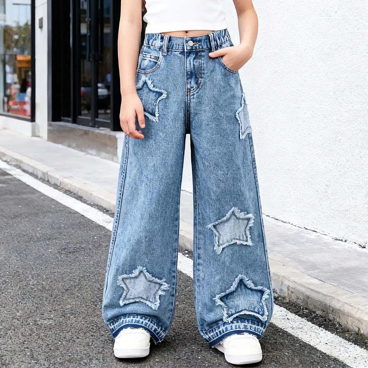 Vaqueros elásticos para niño Lavable y fácil cuidado Vaqueros de pierna recta Lavado clásico duradero Jeans estilo Y2K Apto para uso escolar Corte amplio sin apretar Calidez y transpirabilidad