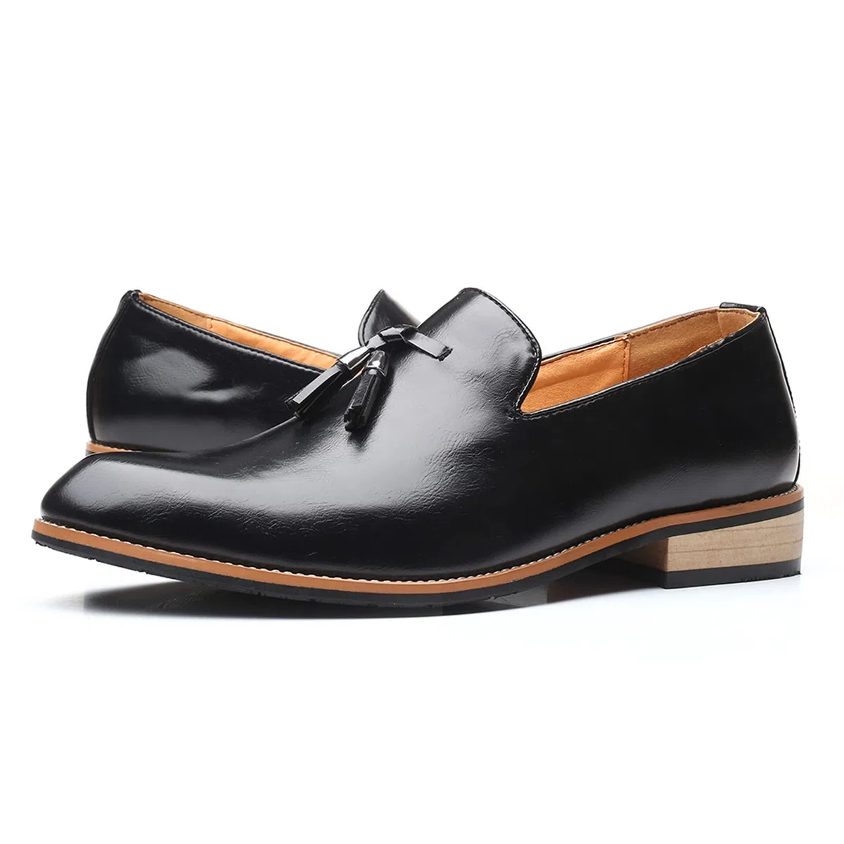 Mocasines clásicos con borlas para hombre, zapatos de vestir elegantes de piel sintética para negocios, bodas, fiestas, Black, 38 2/3 EU