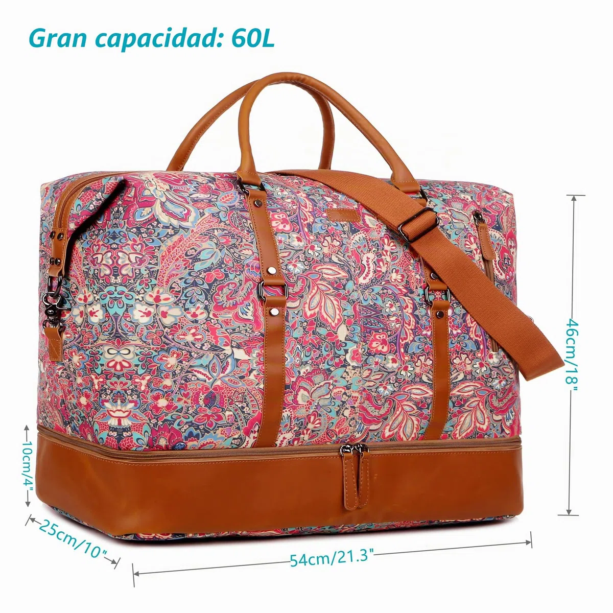 BAOSHA Bolso de viaje para mujer, bolso de fin de semana por la noche, equipaje de mano HB-05, H, 53.4 x 45.7 x 25.4 cm, Casual Floral