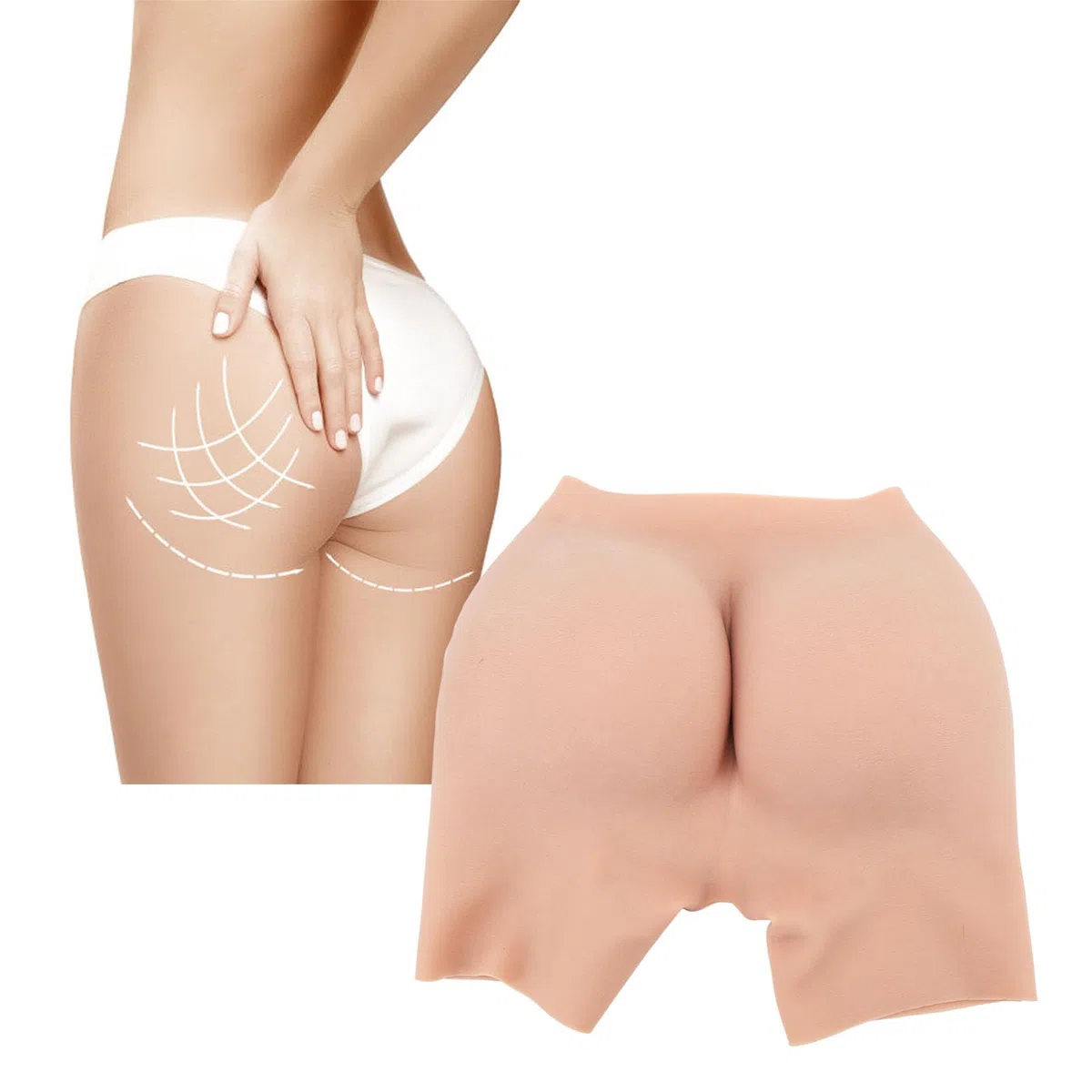 Pantalón de silicona para mujer - Para mujer - Para mejorar las nalgas y las caderas - Braguita de elevación abierta - Transpirable - M2, Por defecto., Talla única