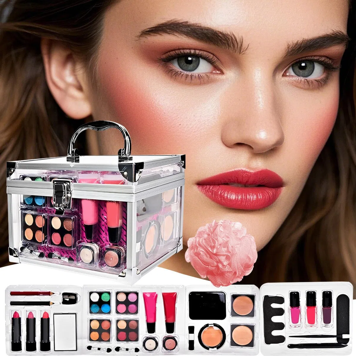 Kit De Maquillaje Completo Paleta Cosmética | Estuche Con Sombras Rubor Brochas Para Adolescente Viaje Boda Teatro