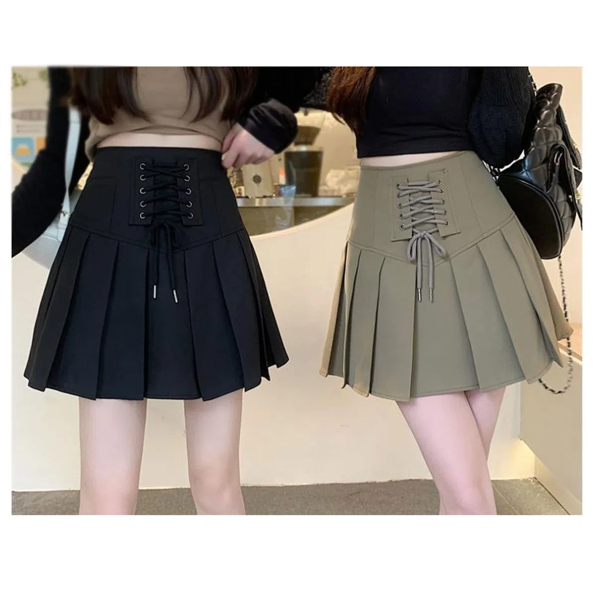 Falda de moda con lazo cruzado de cintura alta para mujer, falda casual de verano, línea A, mini plisado