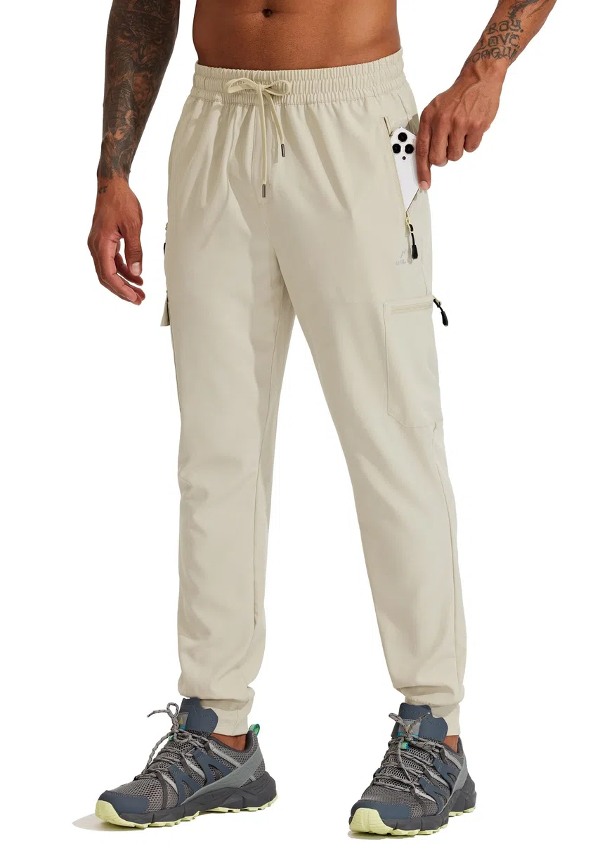 Willit Pantalones deportivos de senderismo para hombre, ligeros, de secado rápido, con bolsillos con cremallera