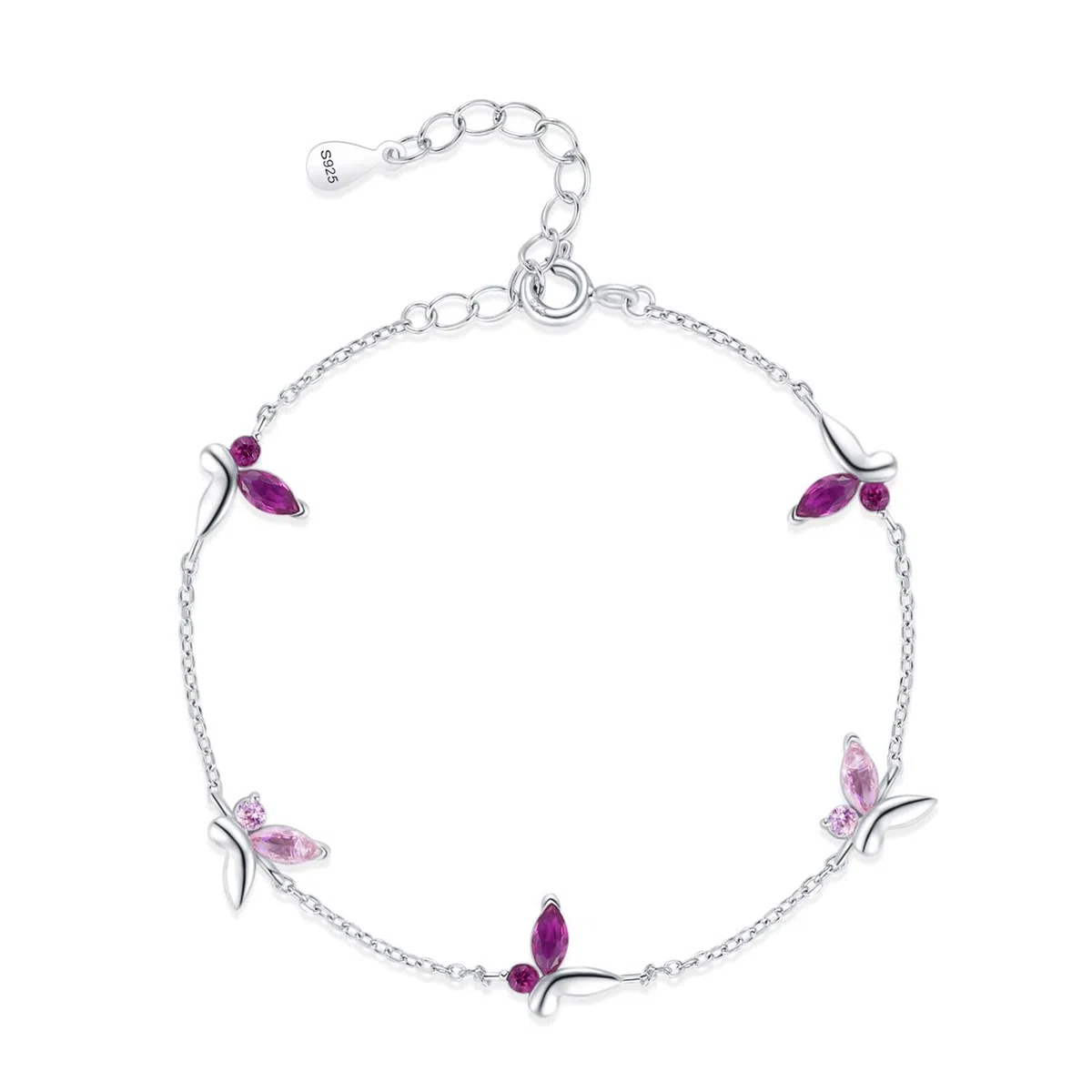 Pulseras de mariposa para mujer de plata de ley 925 con circonita cúbica, pulsera ajustable de mariposa de plata para mujer, adecuada para aniversario