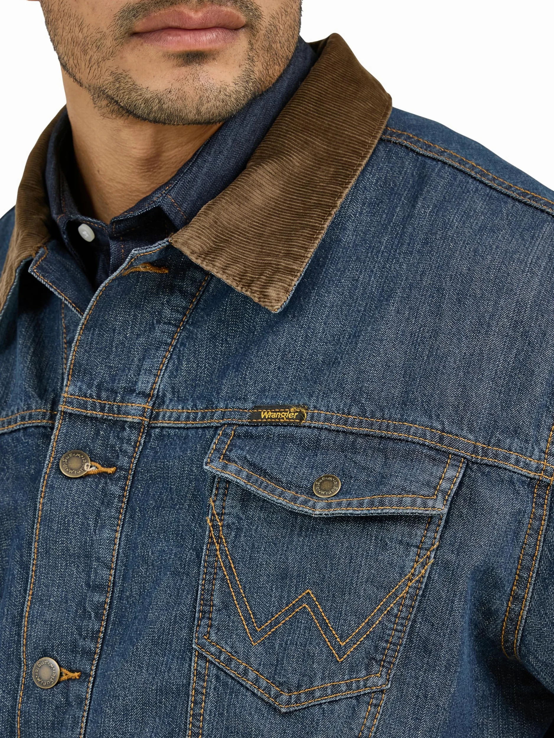 Wrangler Chaqueta vaquera con forro occidental para hombre, Denim/Blanket, X-Large
