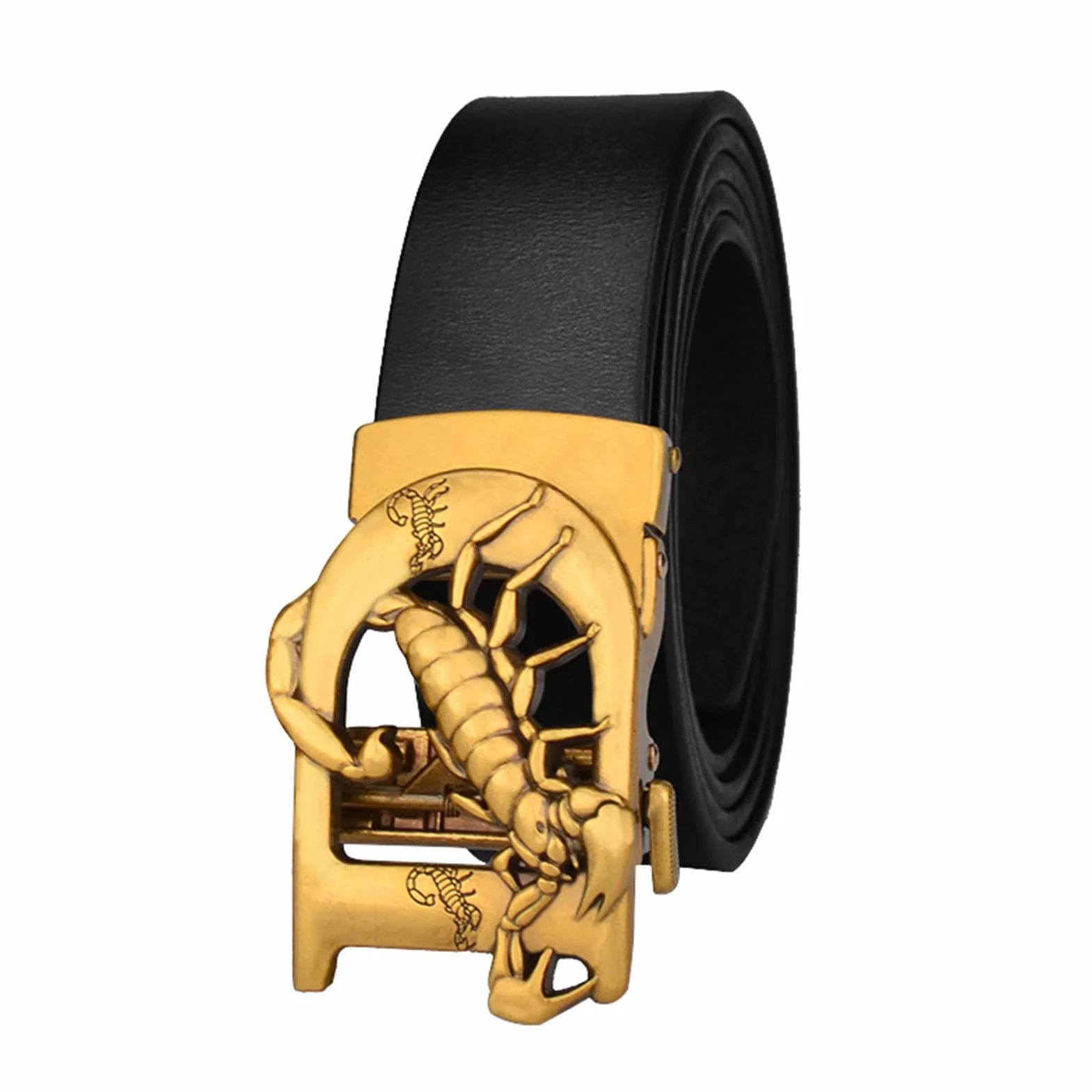 Cinturón, Cinturones de cuero for hombre con trinquete y hebilla deslizante automática diseño escorpión, ajuste perfecto