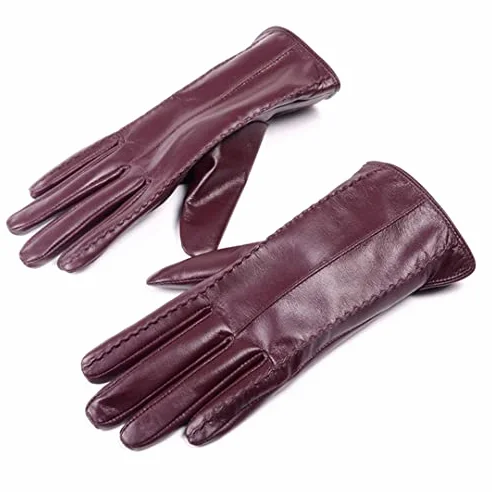 Guantes de piel para mujer, con forro grueso y cálido para pantalla táctil