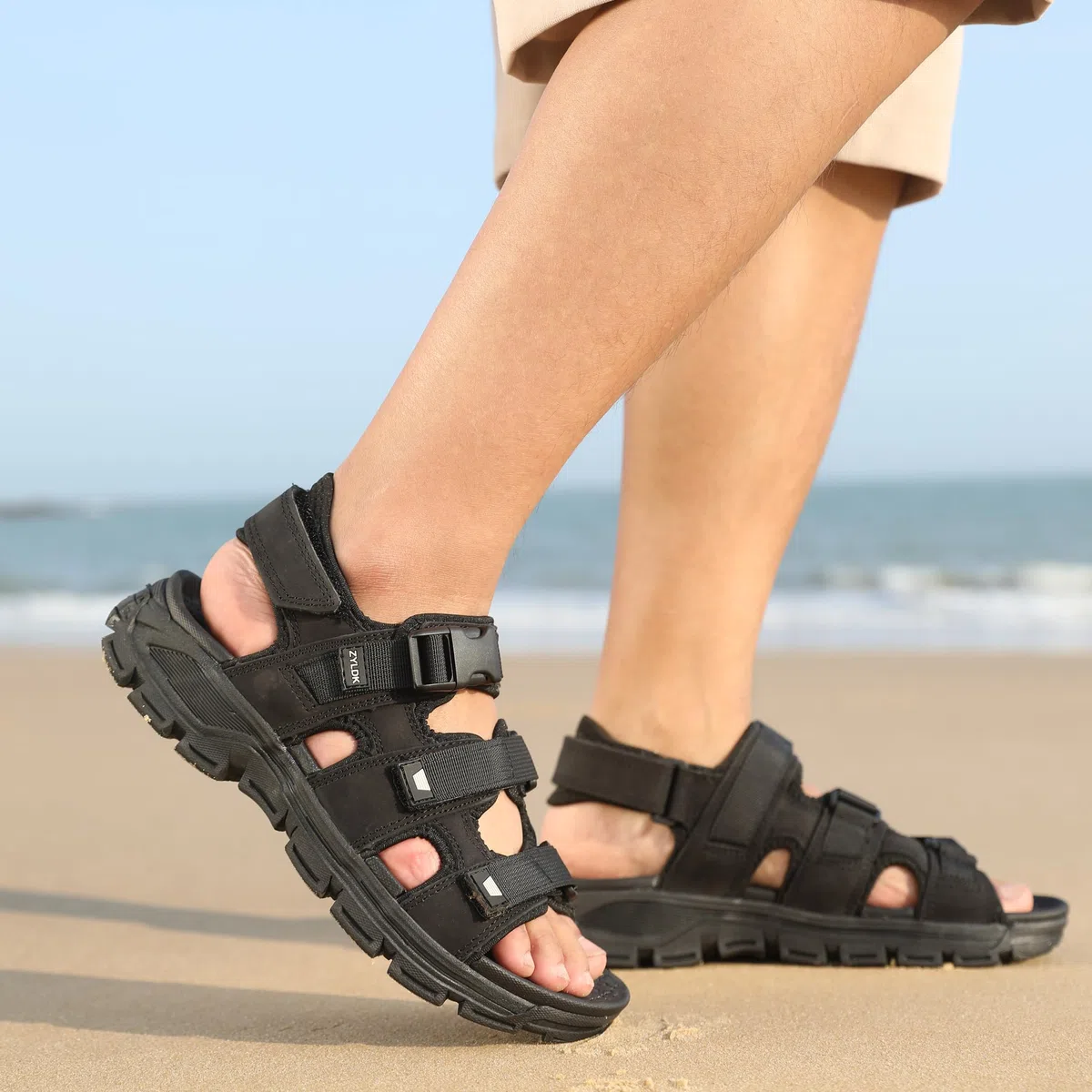 Sandalias Trekking Hombres Deportivas Verano Exterior Senderismo Zapatos con Punta Abierta Cuero Sandalias de Playa