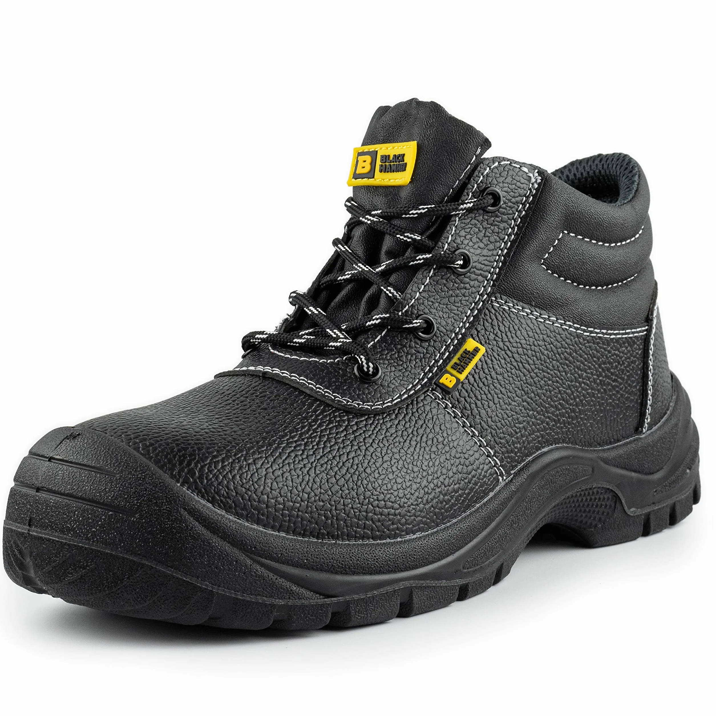 BLACK HAMMER Botas de seguridad para hombre Zapatos de trabajo de cuero con puntera de acero Calzado ligero S3 SRC 1400 Negro (41 EU)