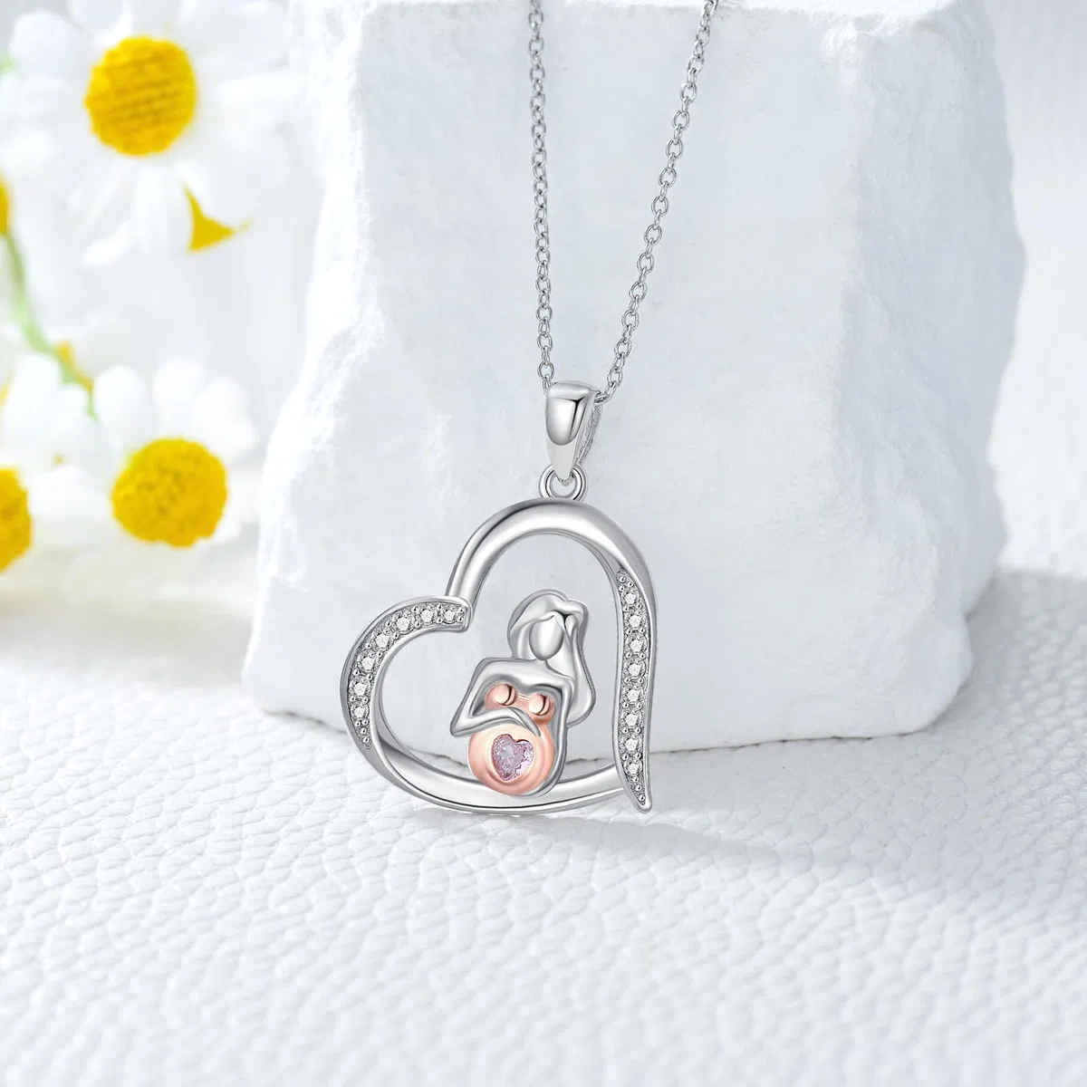 Colgante de plata de ley 925 para mujer con colgante de embarazo para futura mamá, el mejor collar para futura mamá, con piedra natal, joyería de Acción de Gracias para madre