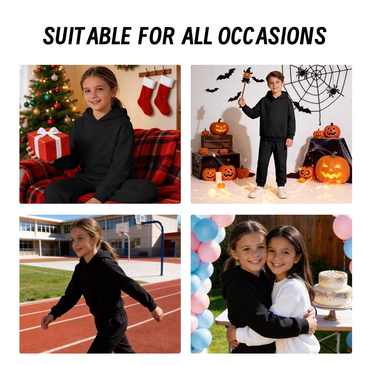 DHSPKN Conjunto deportivo de 2 piezas para niñas y niños, conjunto de sudadera con capucha y pantalones deportivos para niños