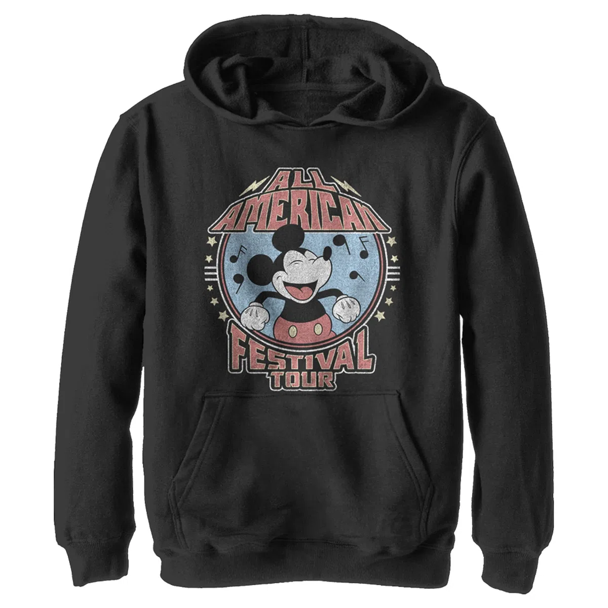 Disney Characters Mickey American Tour Boy's Hooded Jersey de Forro Polar, Negro, Talla S, Negro, S
