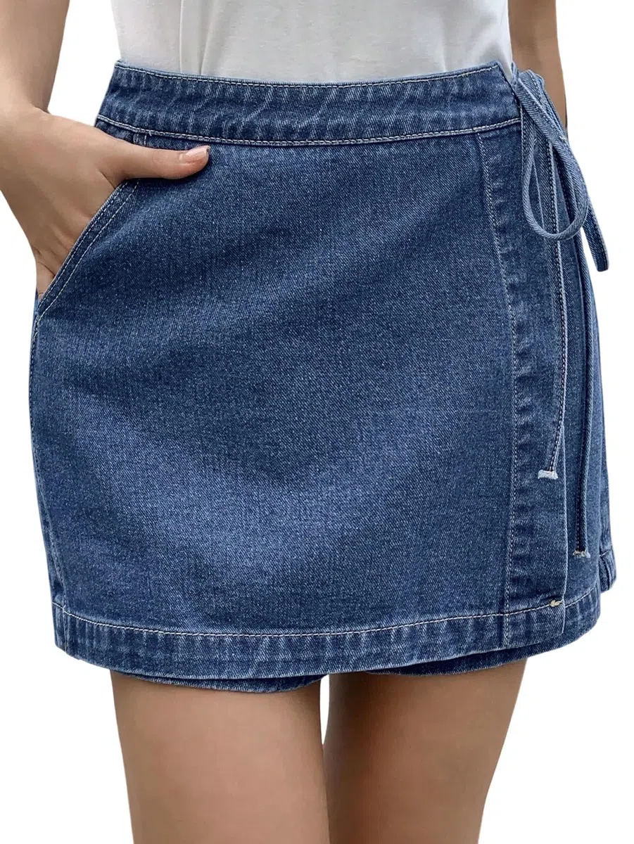 SOLY HUX Falda vaquera para mujer Y2K Leoparden Jeans Shorts Verano Falda Vaquera Skort Pantalones Cortos de Verano Leo Vacaciones Casual Minifalda