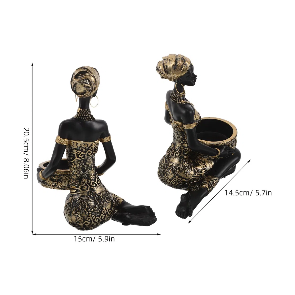 TOYANDONA Bandeja para Joyas y Organizador de Tocador de Resina Figura de Mujer Africana, Soporte Decorativo para Accesorios y Pendientes, Bandeja Pequeña para Almacenamiento en Hogar